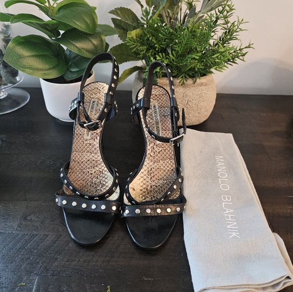 Manolo Blahnik Shoes - Manolo Blahnik Black Studded Strappy Heeled Sandals sz 37